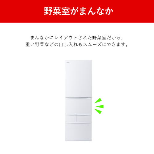 【標準設置費込】東芝 GR-Y41GH(WU) 冷蔵庫 411L 右開き 基本機能を搭載した5ドアタイプ 送料無料(沖縄県・離島は配送不可)